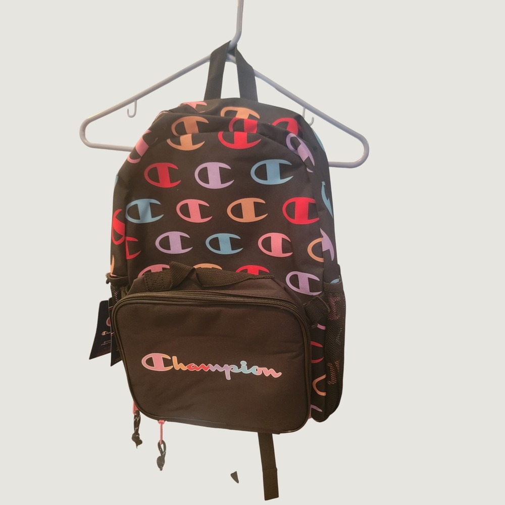 Champion Backpack Kids  Black‎ Multi NWT Detachable Lunch Box CHY1018-960